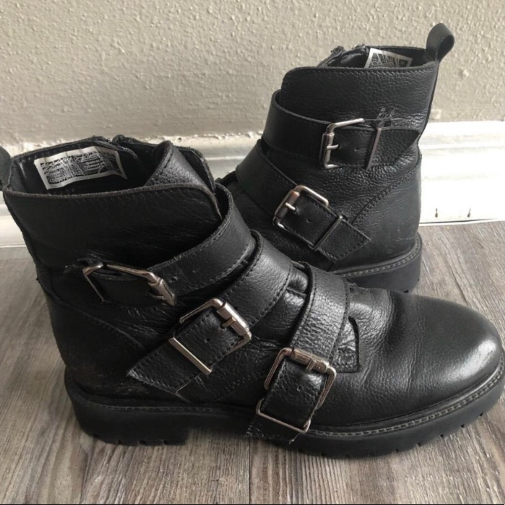 Real Leather Buckle Ankle Boots